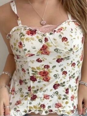 Mudd Floral Body Corset Camisole Tank Top Large